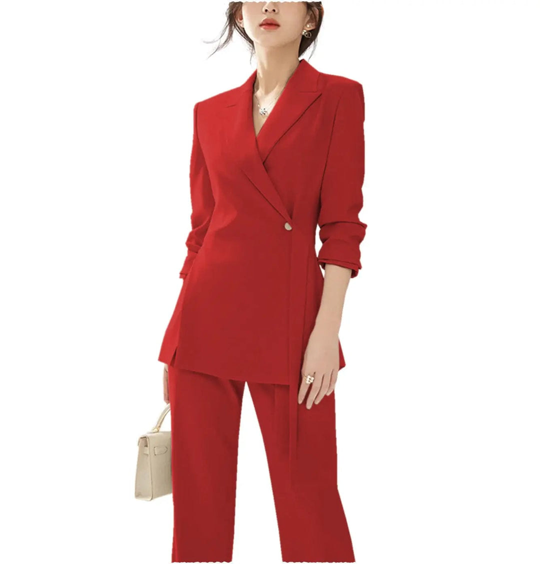 solovedress Fashion Casual Peak Lapel Blazer Slim Fit 2 Pieces Women Suit