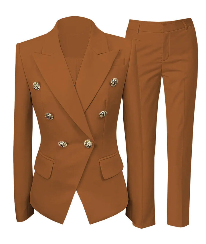 solovedress Fashion Double Buttons Flat 2 Pieces Women Suit （Blazer+Pants）