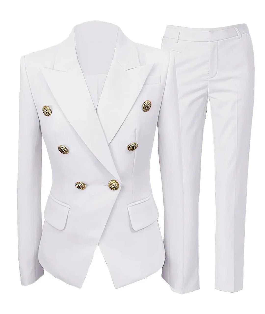 solovedress Fashion Double Buttons Flat 2 Pieces Women Suit （Blazer+Pants）