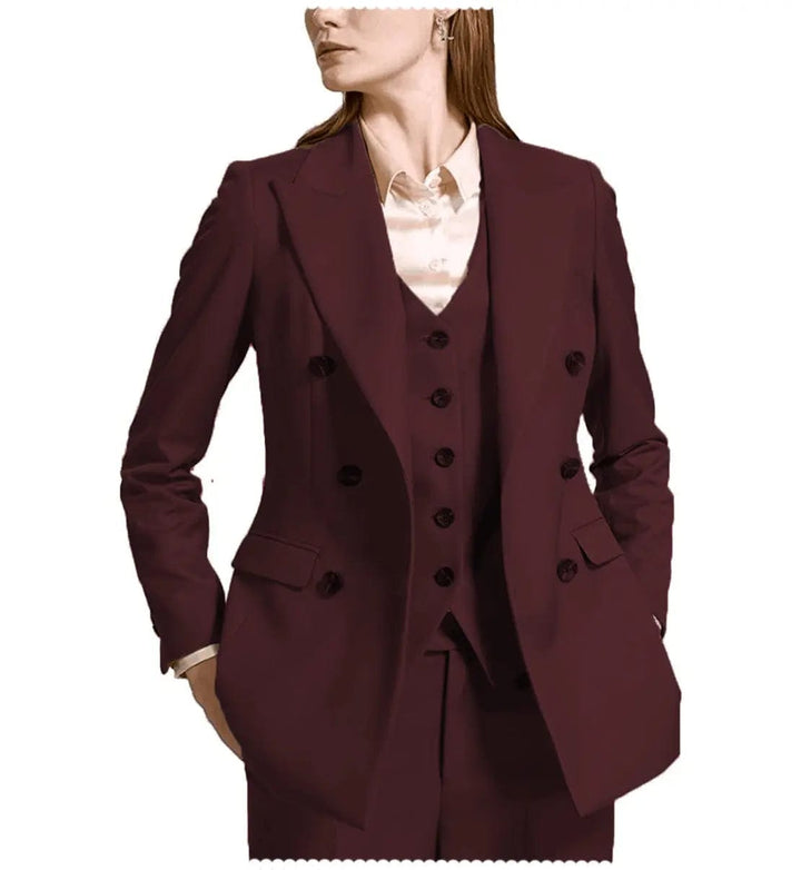 solovedress Fashion Flat Peak Lapel 3 Pieces Women Suit (Blazer+vest+Pants)