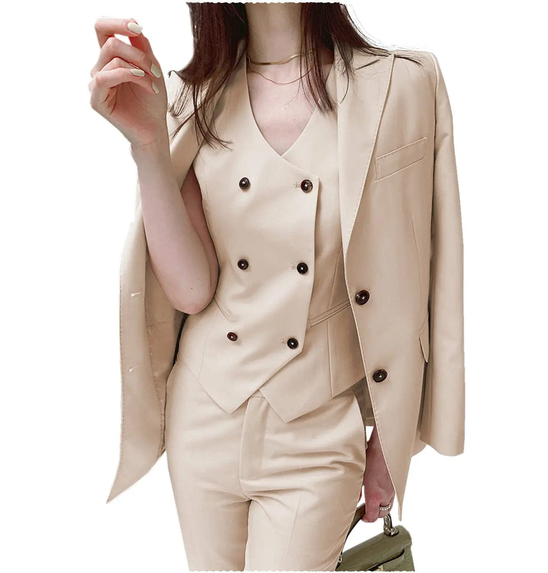 solovedress Fashion Slim Fit Peak Lapel Blazer 3 Pieces Women Suit (Blazer+vest+Pants)