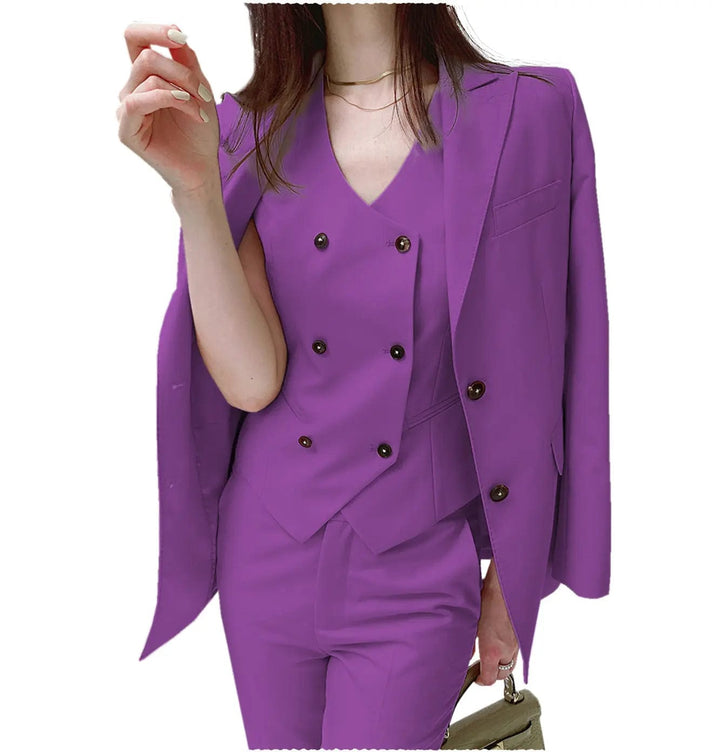 solovedress Fashion Slim Fit Peak Lapel Blazer 3 Pieces Women Suit (Blazer+vest+Pants)