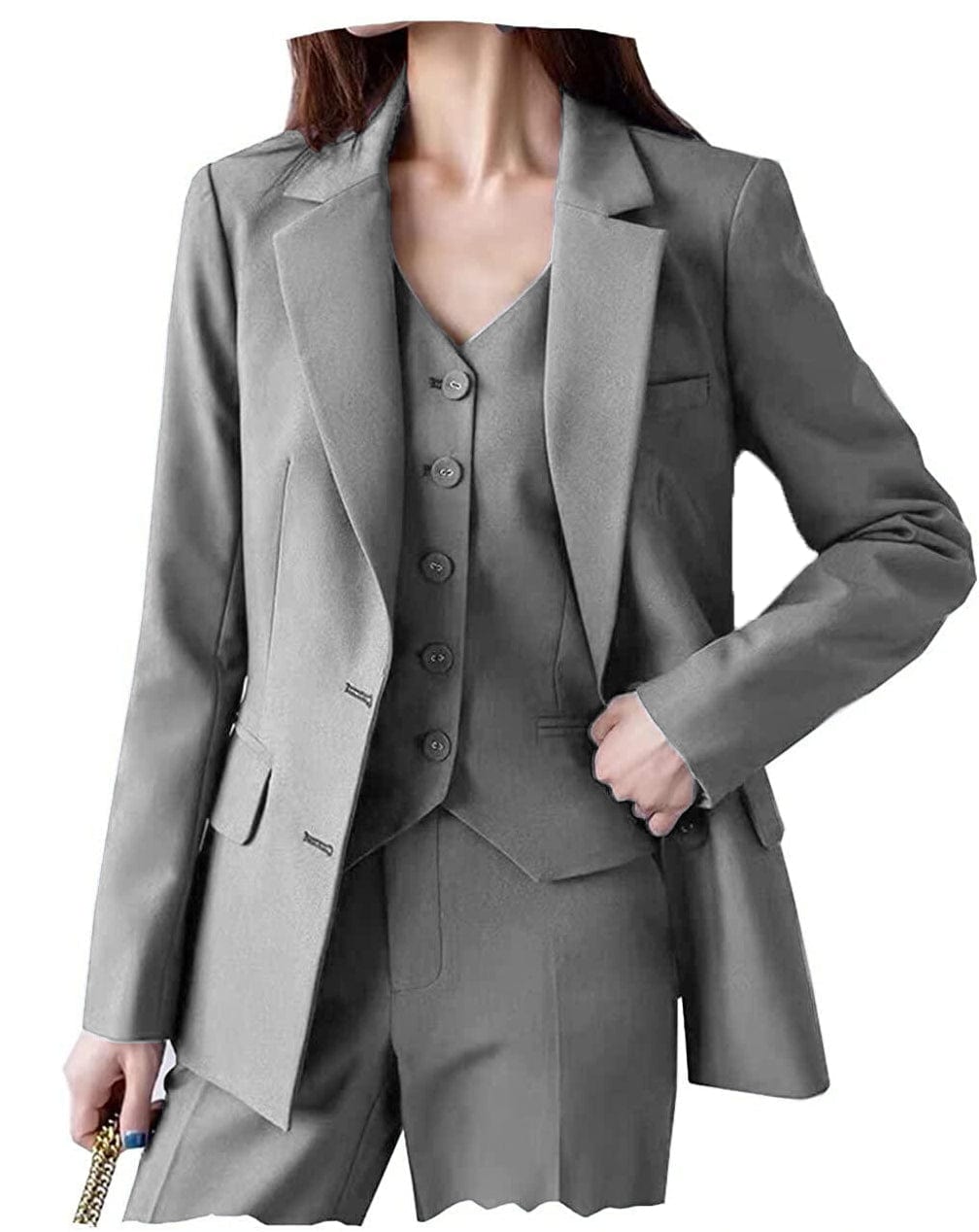 solovedress Fashion Women Suit 3 Pieces Flat Notch Lapel (Blazer+vest+Pants)