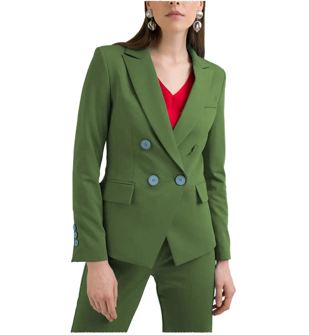 solovedress Formal 2 Pieces Women Suit Flat Peak Lapel Blazer