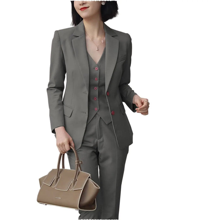 solovedress Formal 3 Pieces Women Suit Solid Peak Lapel Blazer