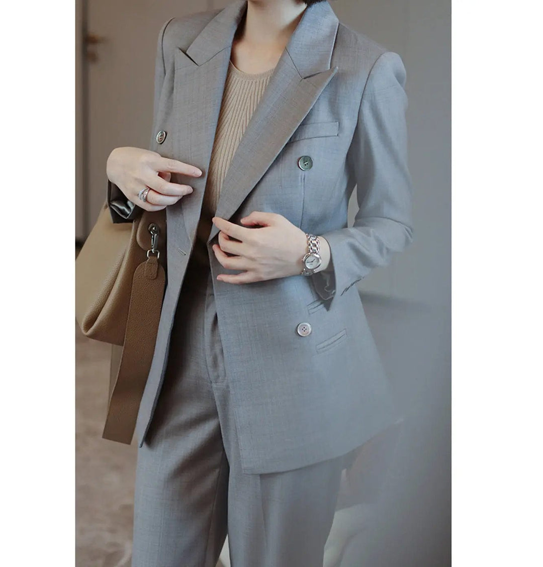 solovedress Formal Women Suit Peak Lapel Double Breasted 4 Buttons Blazer