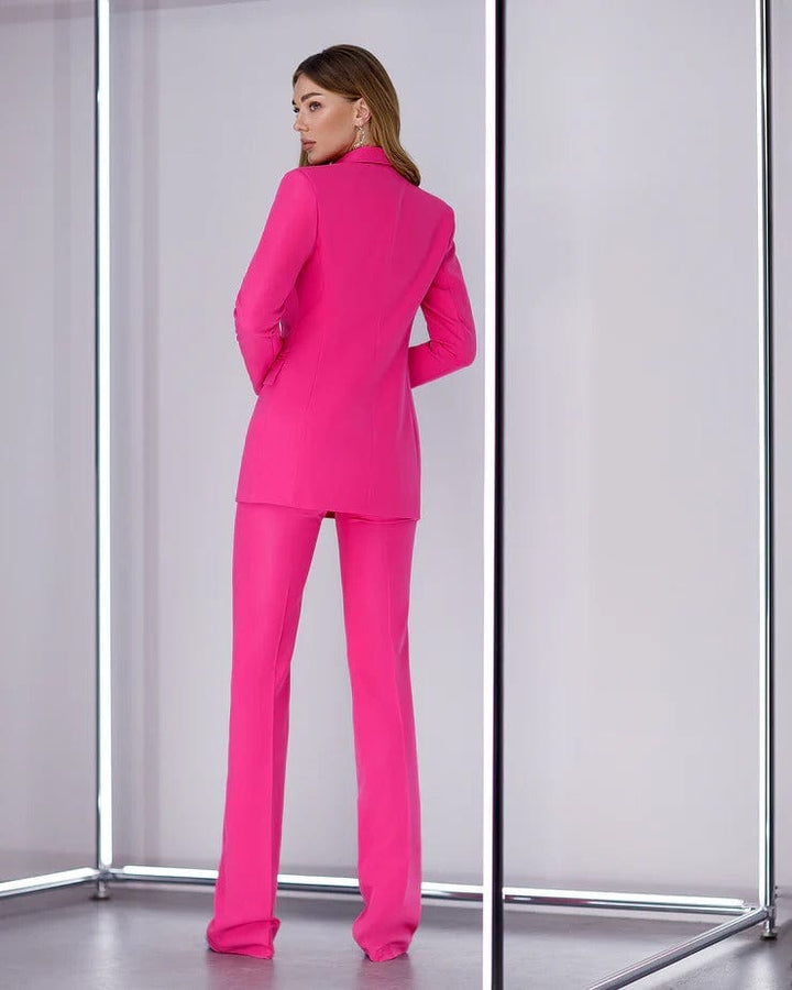 solovedress Fuchsia 3 Piece Double Button Peak Lapel Women Suit