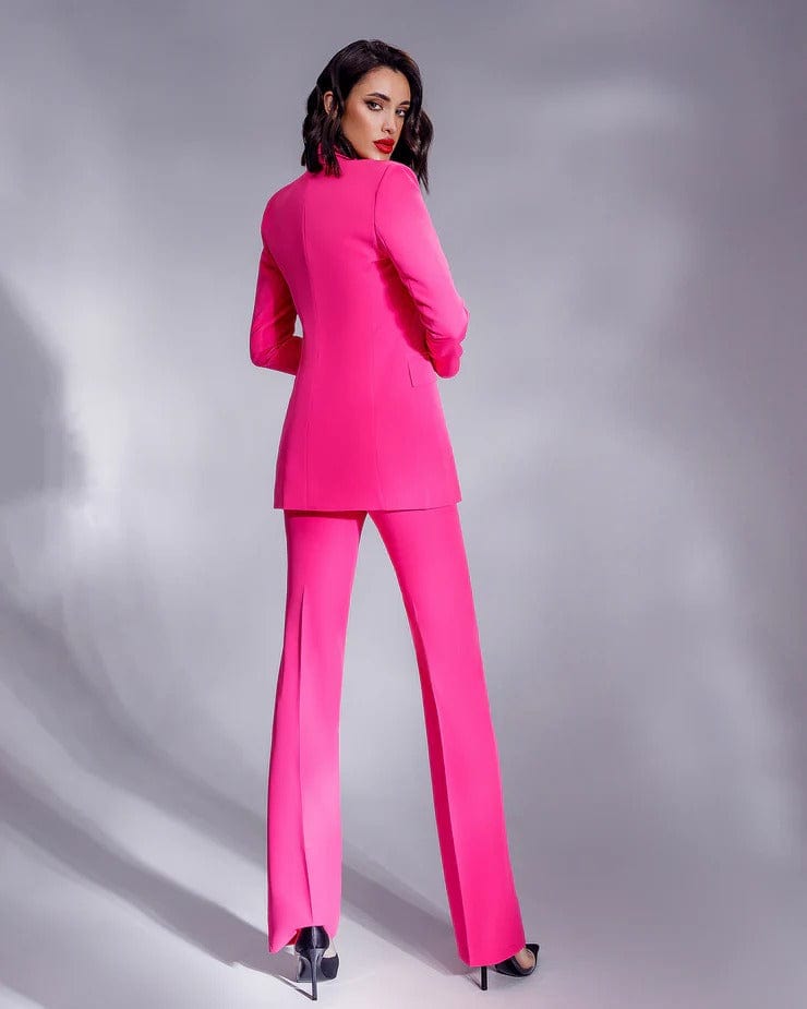 solovedress Fuchsia 3 Piece Double Button Peak Lapel Women Suit