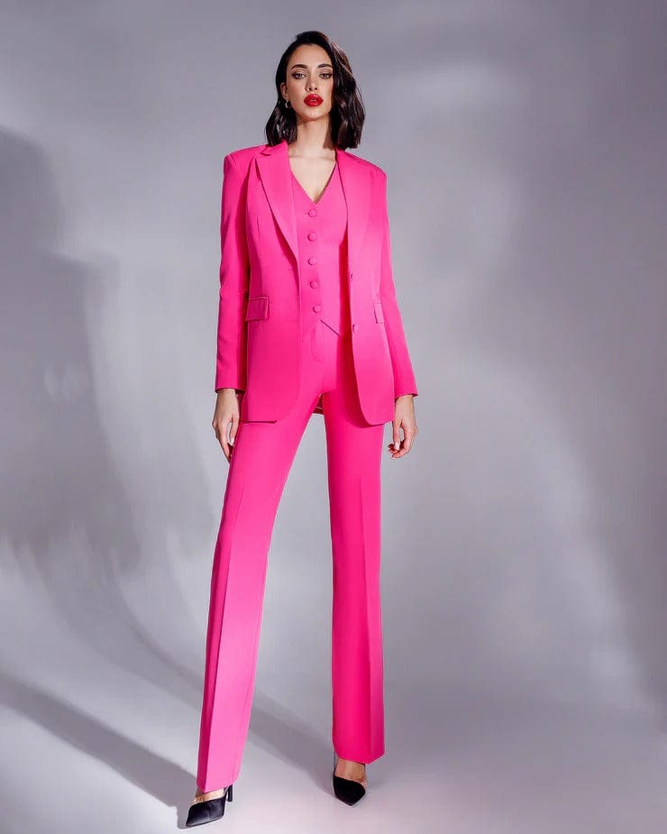 solovedress Fuchsia 3 Piece Double Button Peak Lapel Women Suit