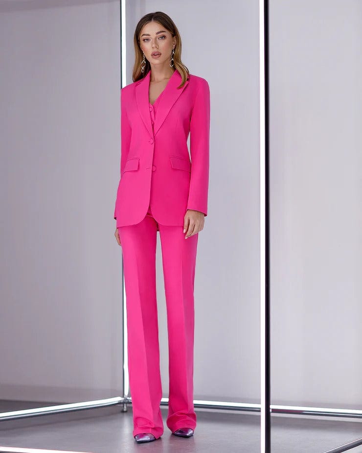 solovedress Fuchsia 3 Piece Double Button Peak Lapel Women Suit