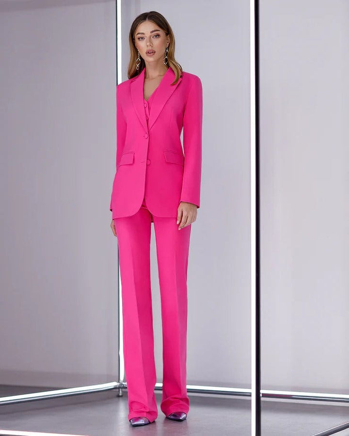 solovedress Fuchsia 3 Piece Double Button Peak Lapel Women Suit