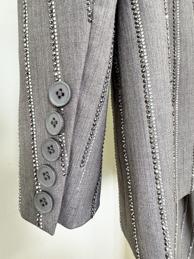solovedress Grey Double-Breasted Women's Two-Piece Suit