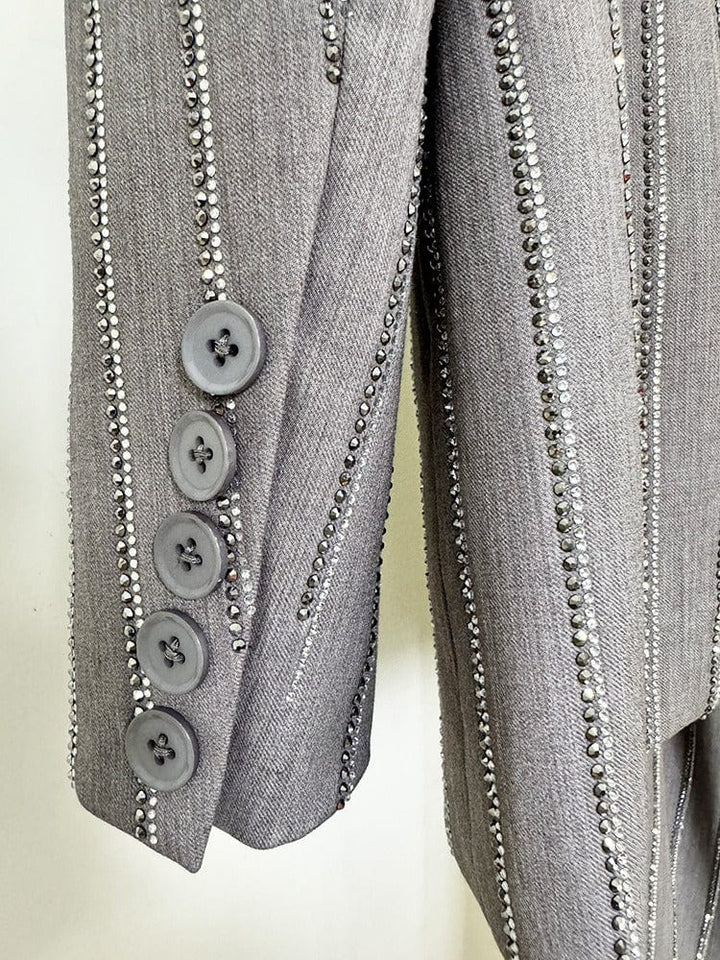 solovedress Grey Double-Breasted Women's Two-Piece Suit