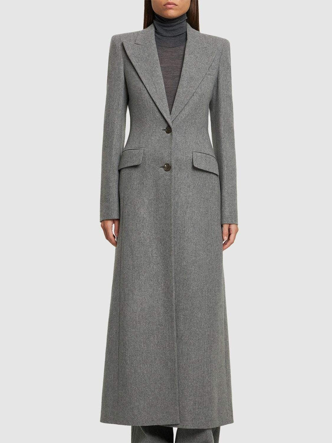 solovedress Grey Tweed Double Button Women's Long Coat