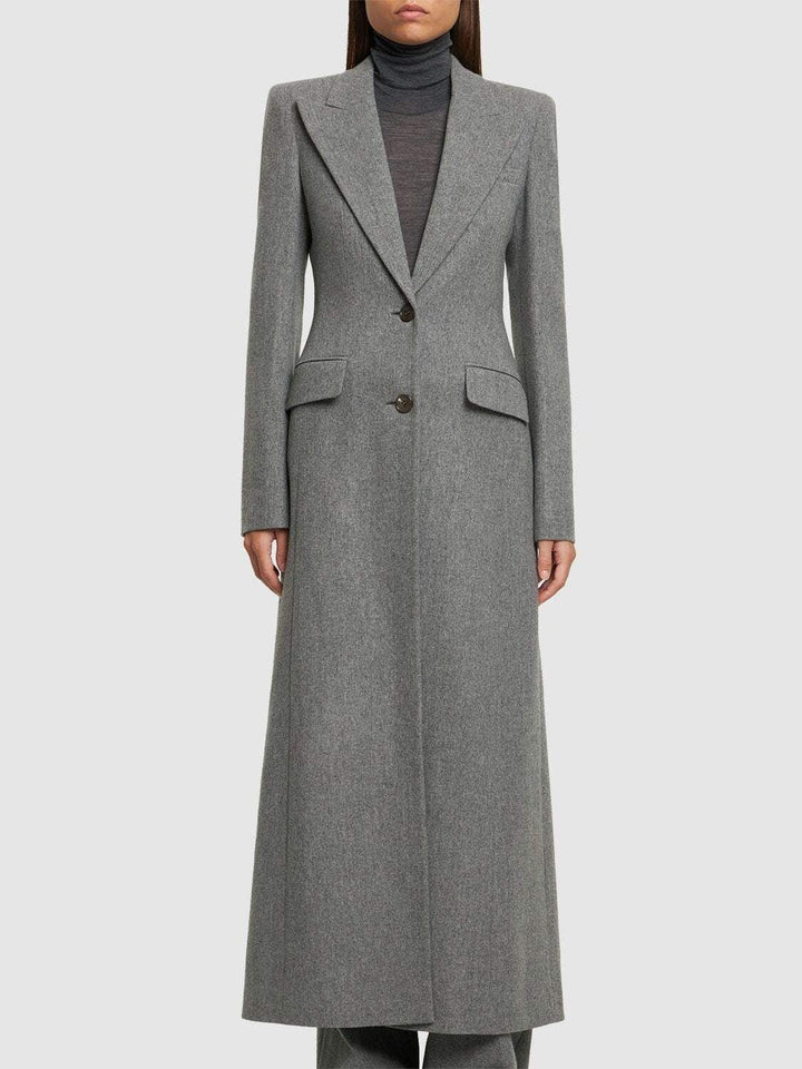 solovedress Grey Tweed Double Button Women's Long Coat