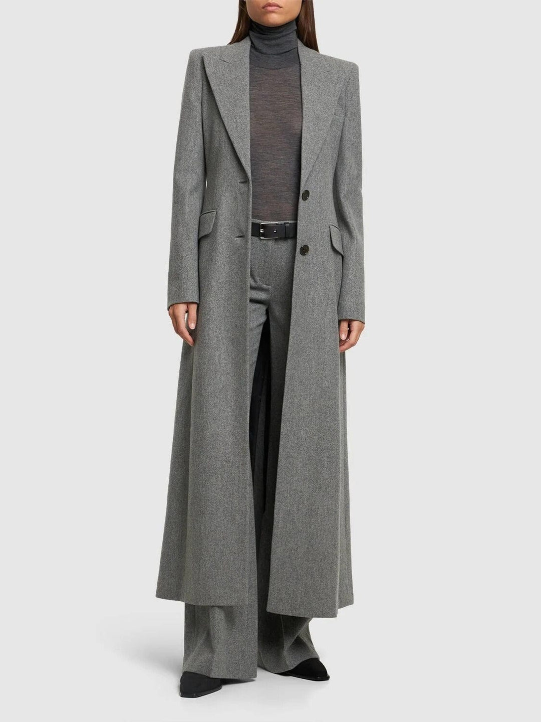 solovedress Grey Tweed Double Button Women's Long Coat
