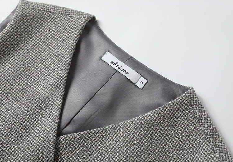 solovedress Grey Women’s Sleeveless Cropped Vest – V-Neck Single Breasted, Fully Lined