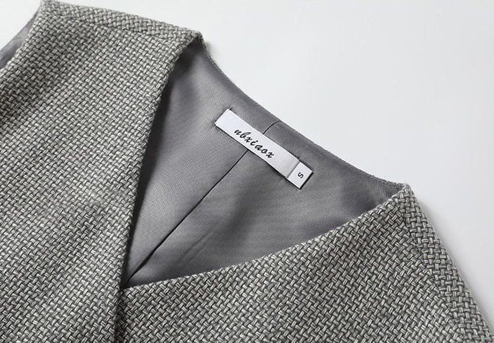 solovedress Grey Women’s Sleeveless Cropped Vest – V-Neck Single Breasted, Fully Lined