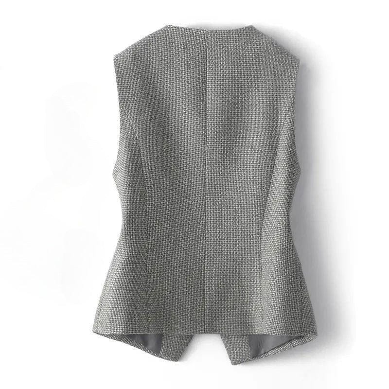 solovedress Grey Women’s Sleeveless Cropped Vest – V-Neck Single Breasted, Fully Lined