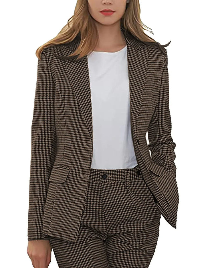 solovedress Houndstooth 2 Pieces Peak Lapel Women Suit