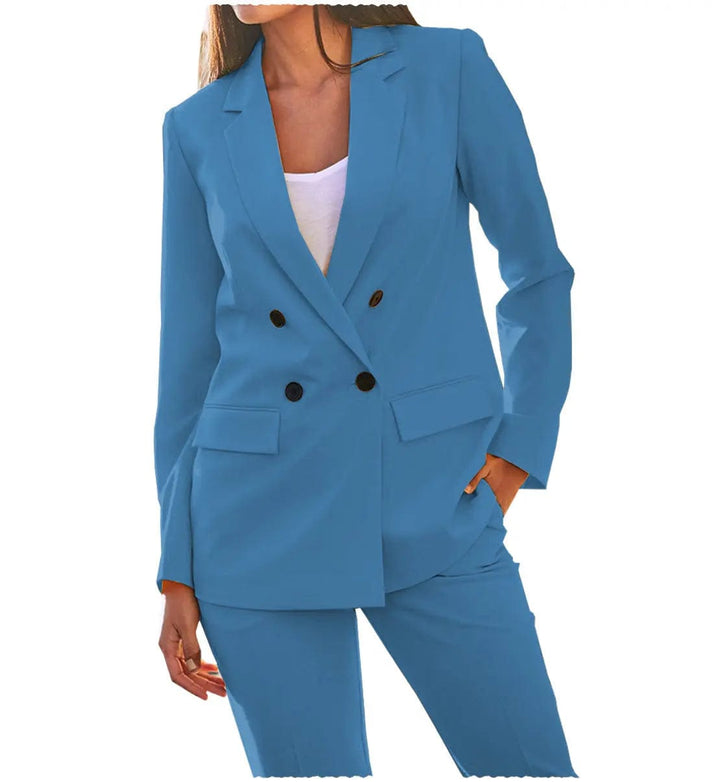 solovedress Leisure Double Breasted 4 Buttons Notch Lapel Women Suit