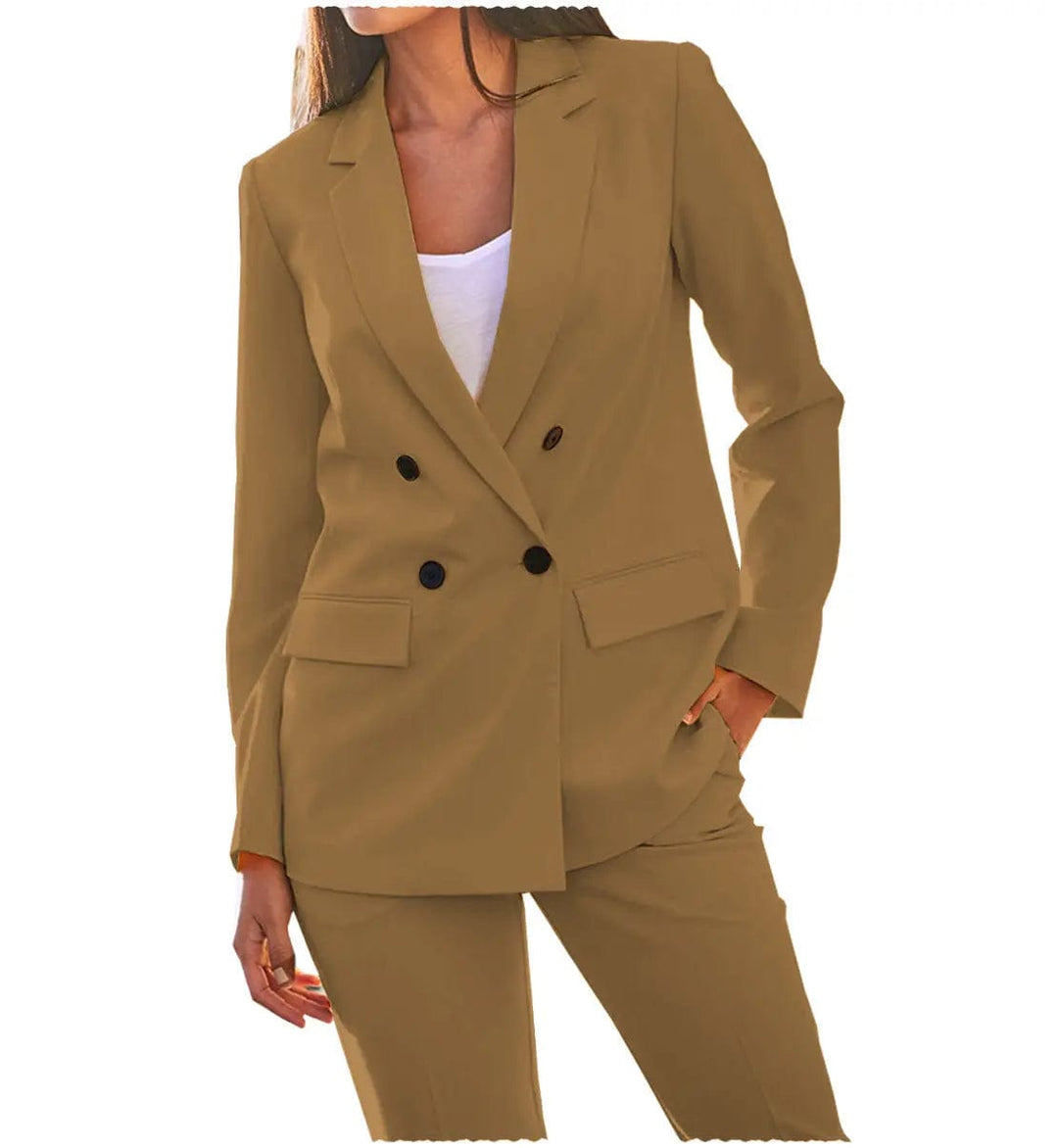 solovedress Leisure Double Breasted 4 Buttons Notch Lapel Women Suit