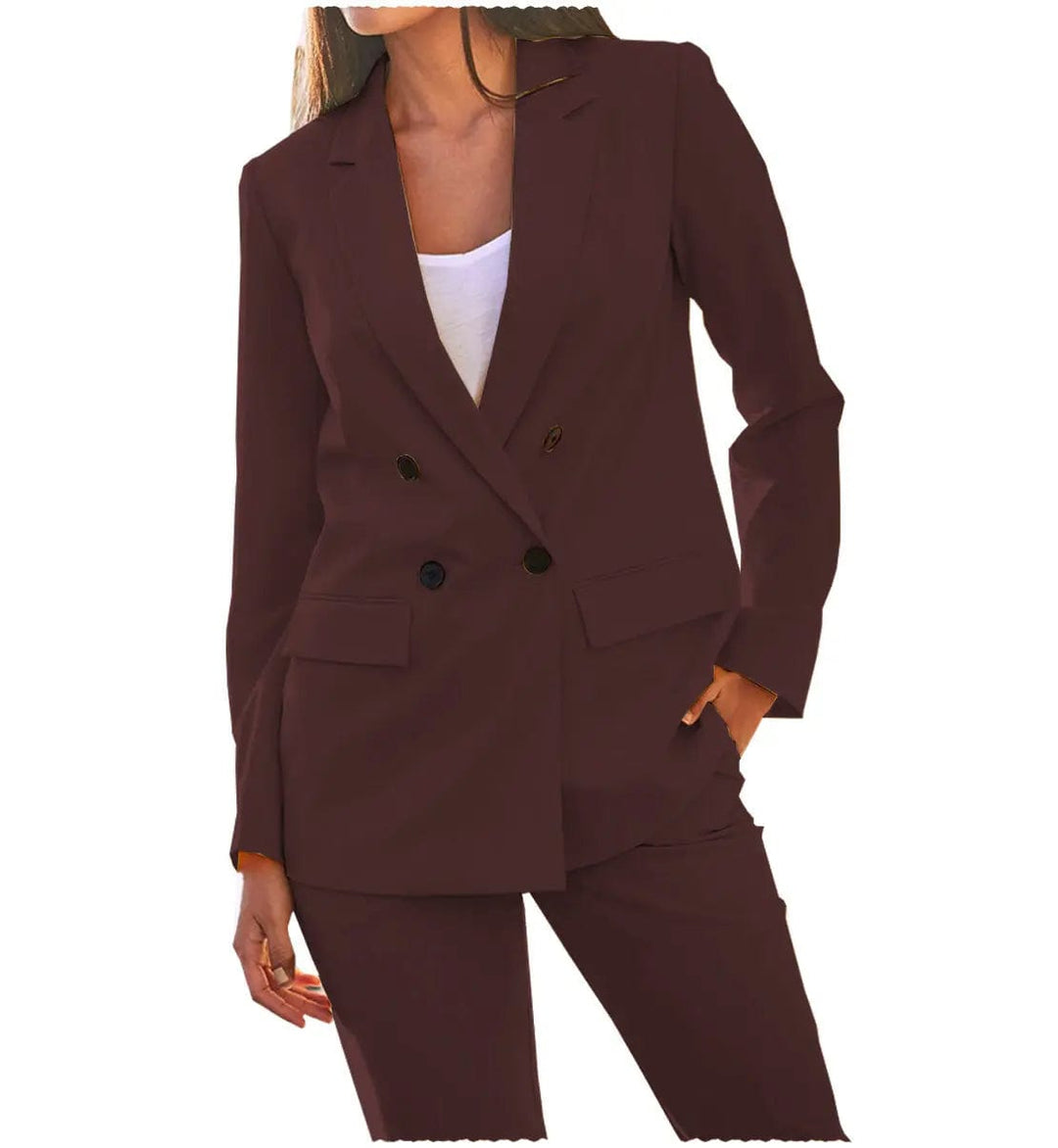 solovedress Leisure Double Breasted 4 Buttons Notch Lapel Women Suit