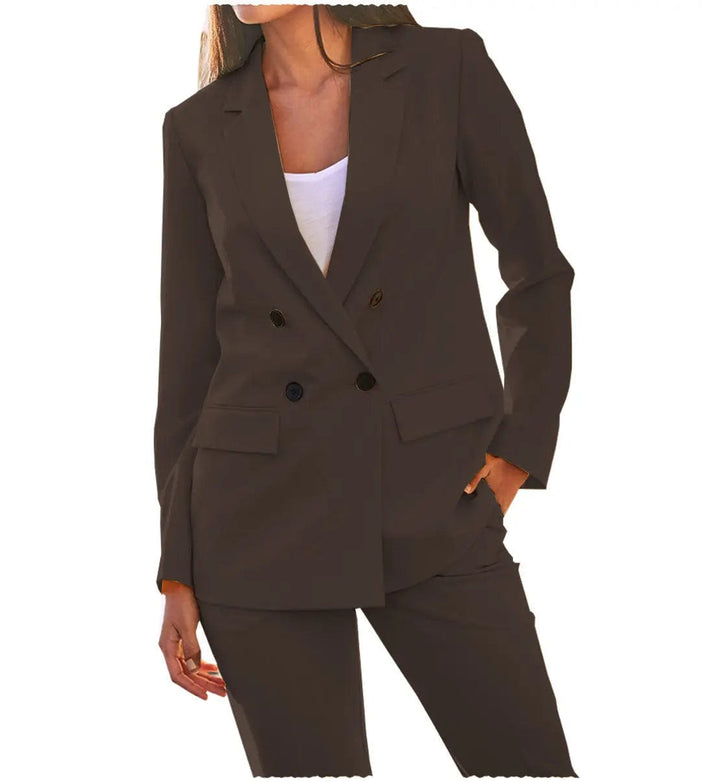 solovedress Leisure Double Breasted 4 Buttons Notch Lapel Women Suit