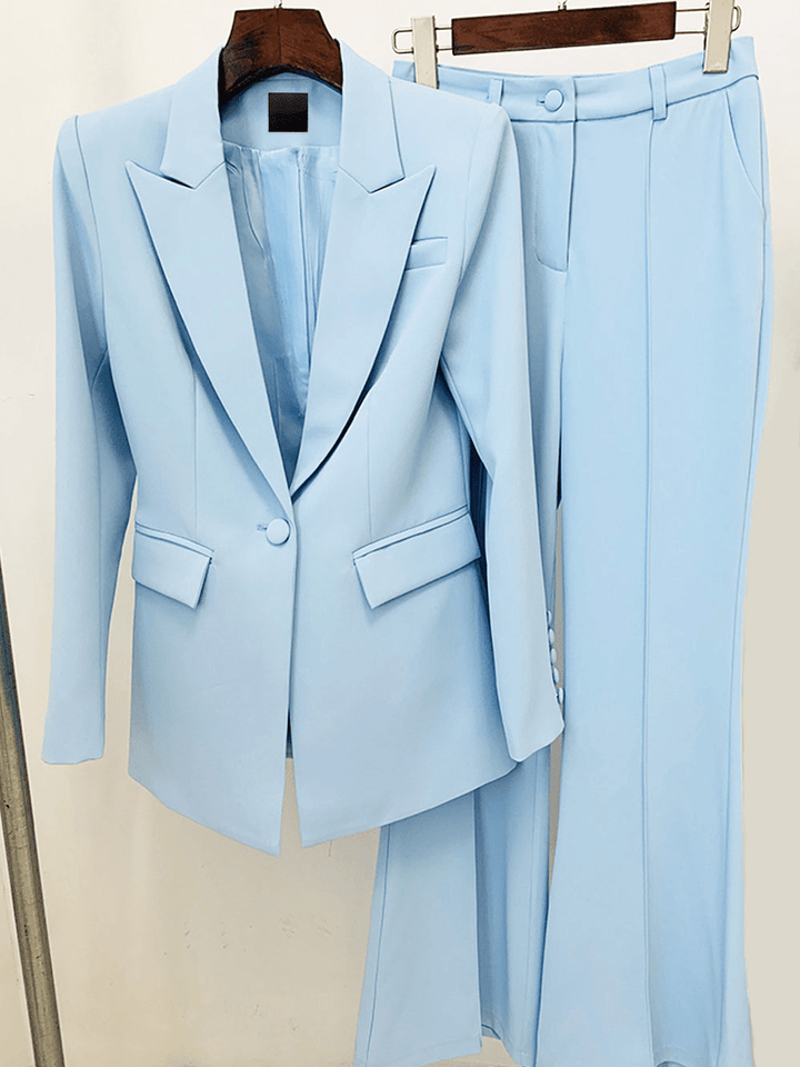 solovedress Light Blue 2 Piece Peak Lapel Single Breasted Slim Fit Women's Suit