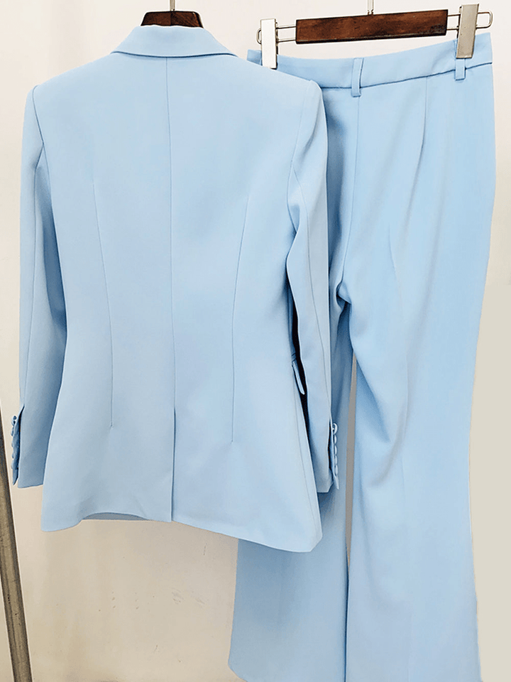solovedress Light Blue 2 Piece Peak Lapel Single Breasted Slim Fit Women's Suit