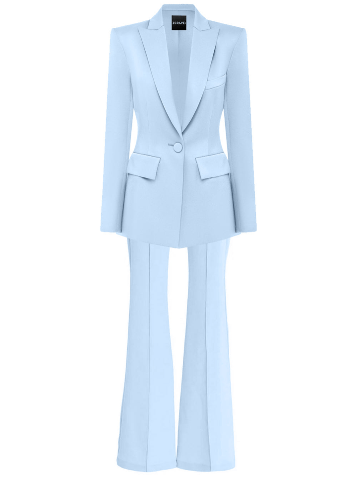 solovedress Light Blue 2 Piece Peak Lapel Single Breasted Slim Fit Women's Suit