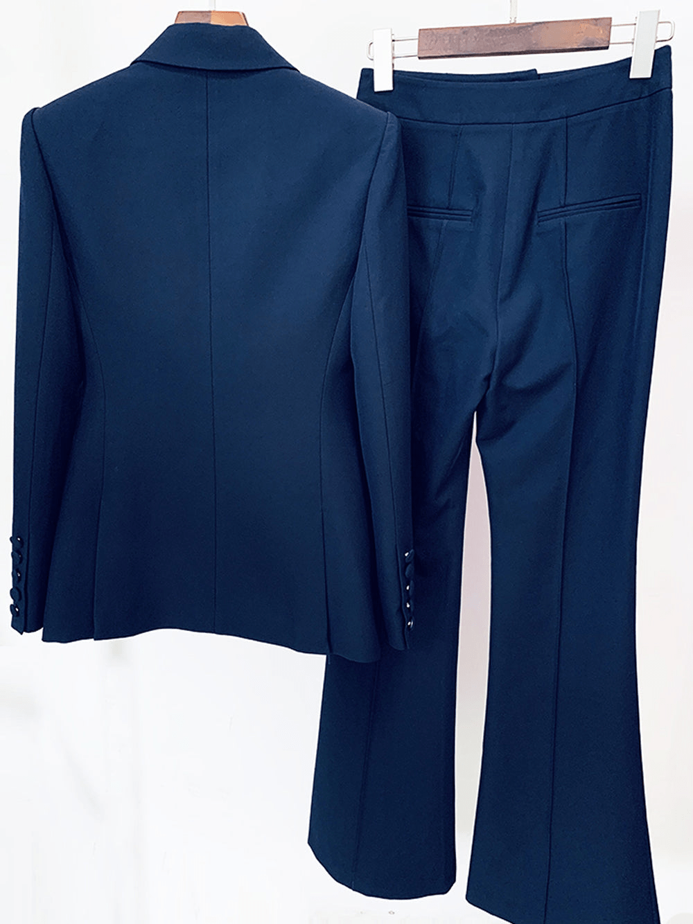 solovedress Navy 2 Piece Peak Lapel Single Breasted Slim Fit Women's Suit