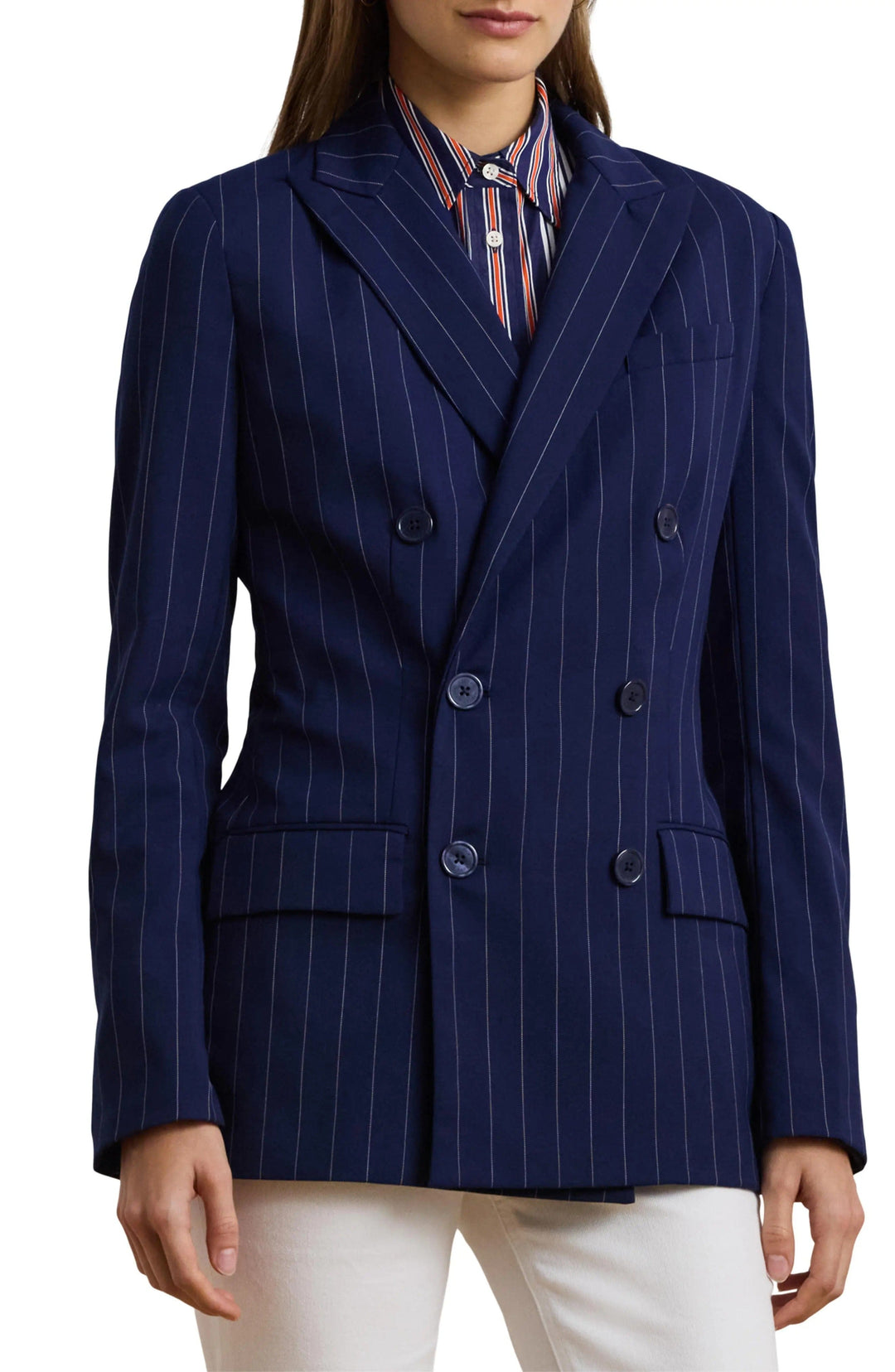 solovedress Navy Double Breasted Business Casual Women Blazer