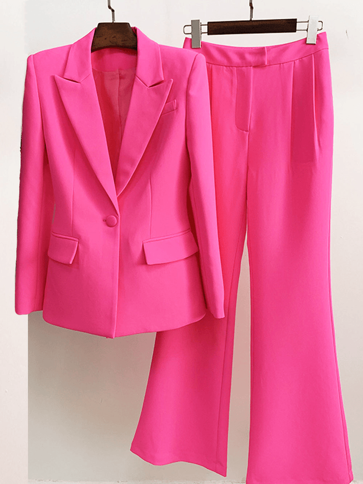 solovedress Pink 2 Piece Peak Lapel Single Breasted Slim Fit Women's Suit