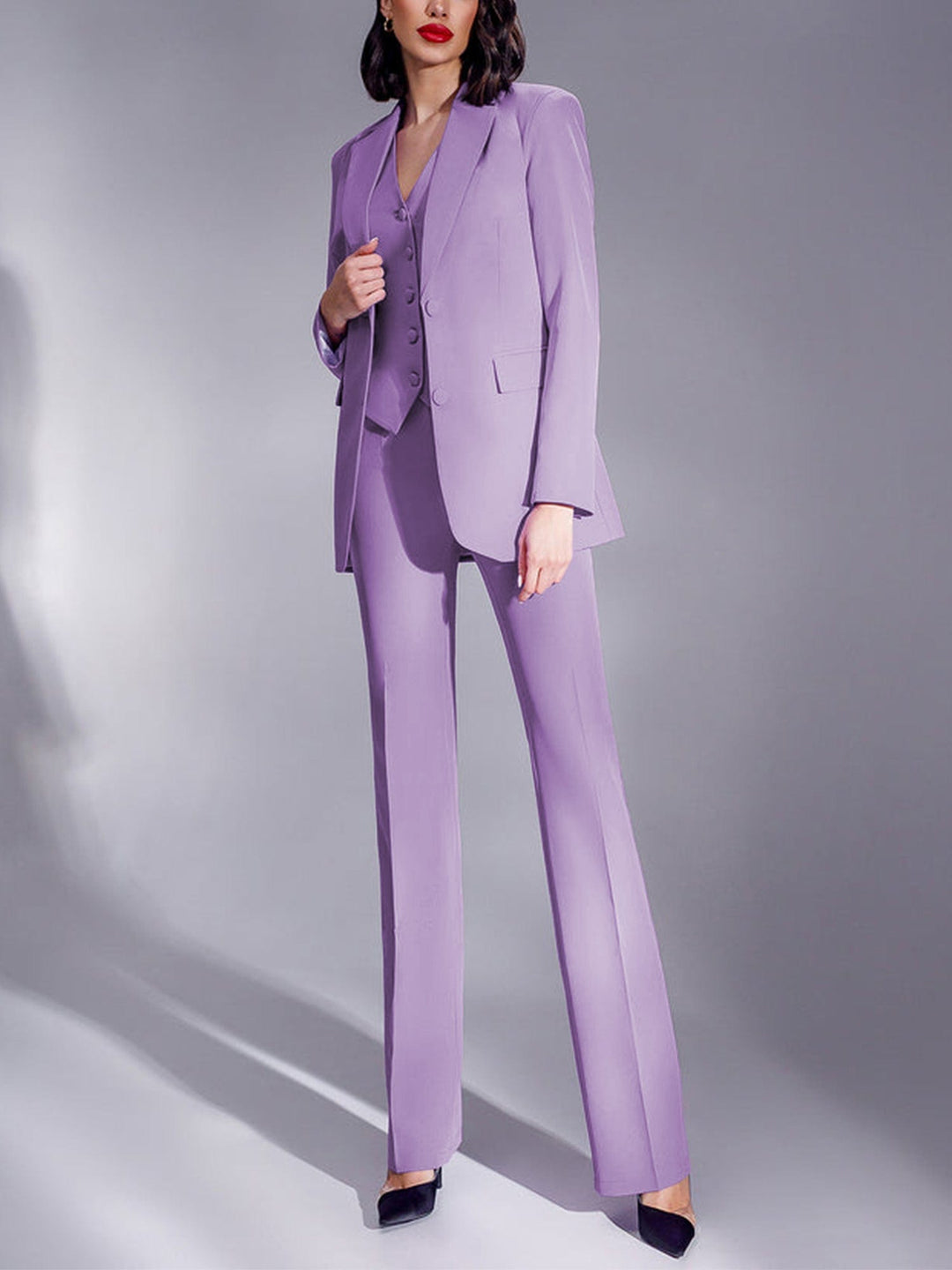 solovedress Purple 3 Piece Double Buttons Business Casual Slim Fit Suit (Blazer+Vest+Pants)
