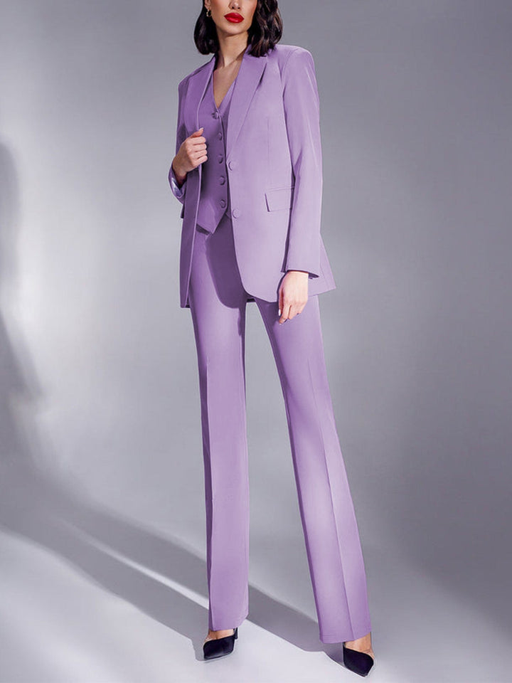 solovedress Purple 3 Piece Double Buttons Business Casual Slim Fit Suit (Blazer+Vest+Pants)
