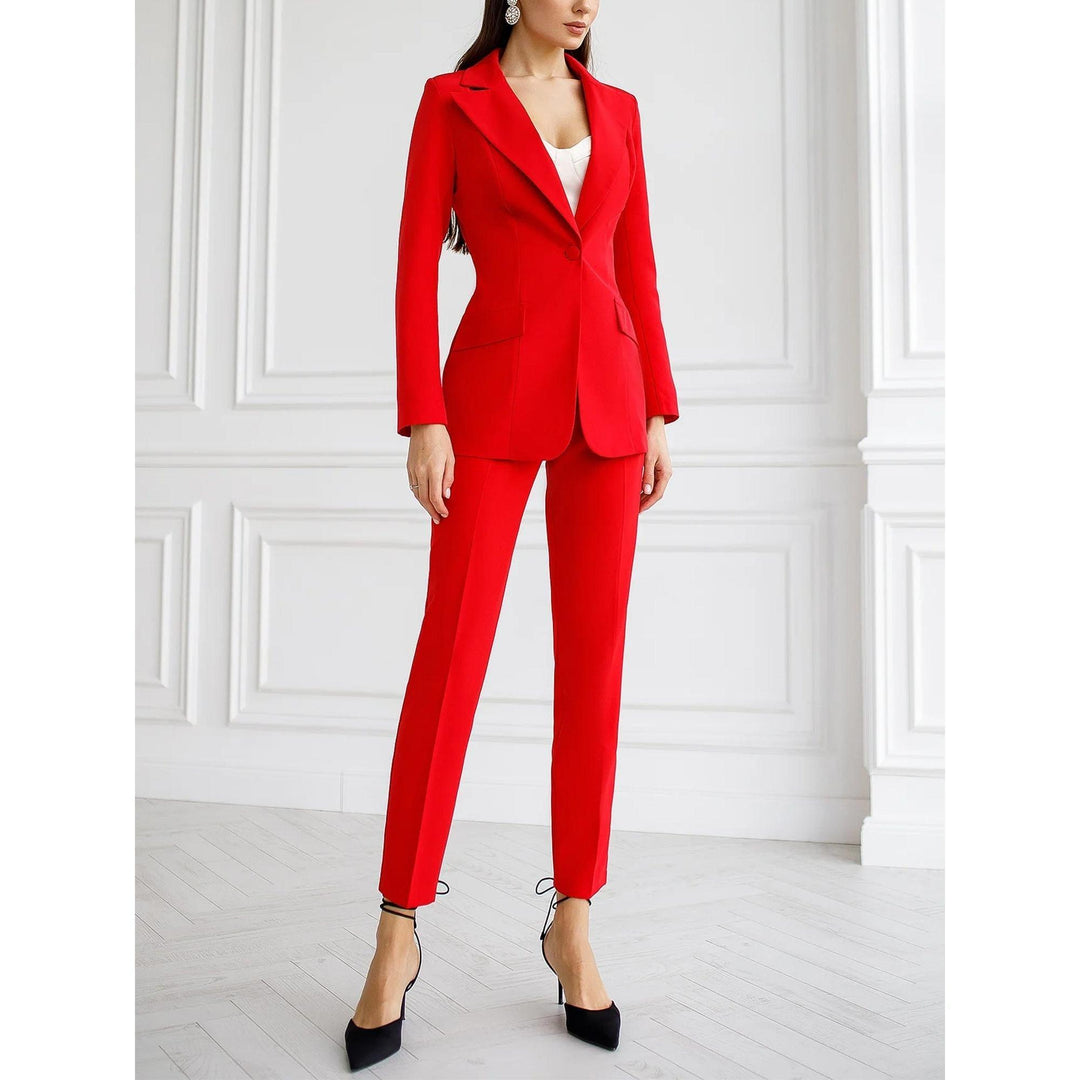 SoloveDress Women's 2 Piece Red Solid Suit Peak Lapel Single Button... Red / US 8 SoloveDress Women's 2 Piece Red Solid Suit Peak Lapel Single Button... Red / US 8