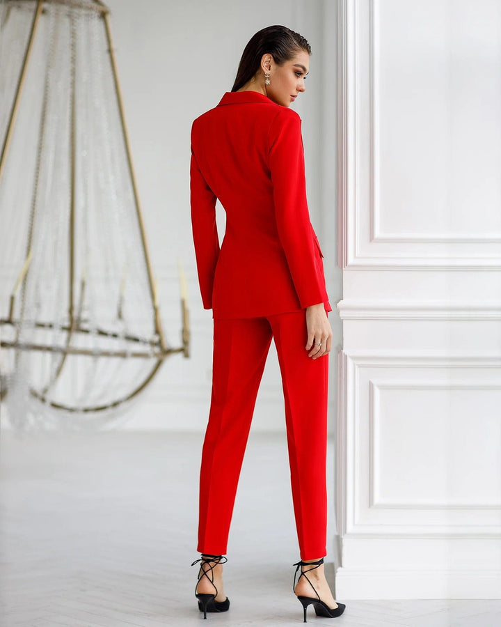 solovedress Red 3 Piece Double Button Peak Lapel Women Suit