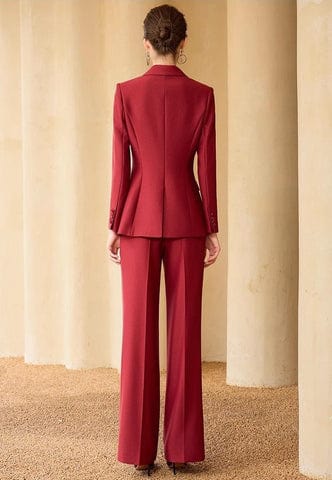 solovedress Red Double Breasted Women's Suit 2 Piece Set (Blazer + Pants)