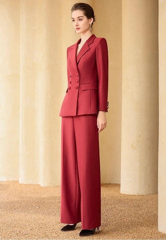 solovedress Red Double Breasted Women's Suit 2 Piece Set (Blazer + Pants)
