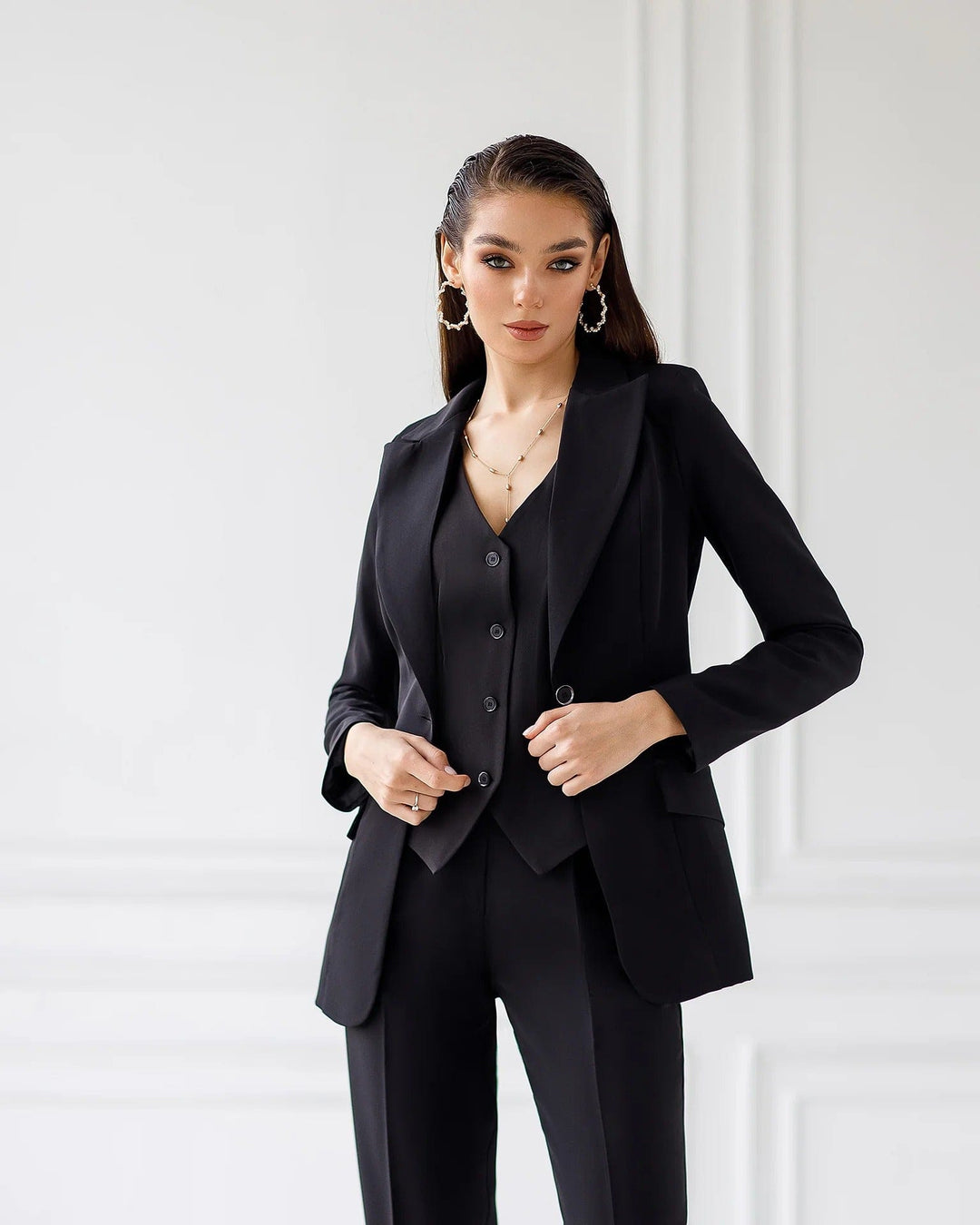 solovedress SoloveDress Black 3 Piece Single Buttons Women Suit (Blazer + Vest + Pants)