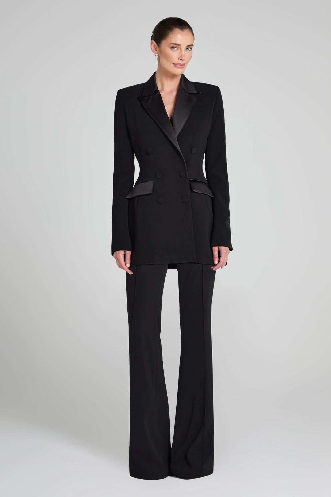 solovedress SoloveDress Black Double Breasted Satin Lapel Women Blazer