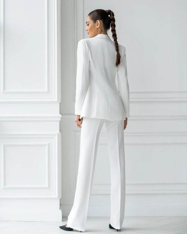 solovedress SoloveDress White Women’s Two-Piece Suit Set | Blazer & Pants