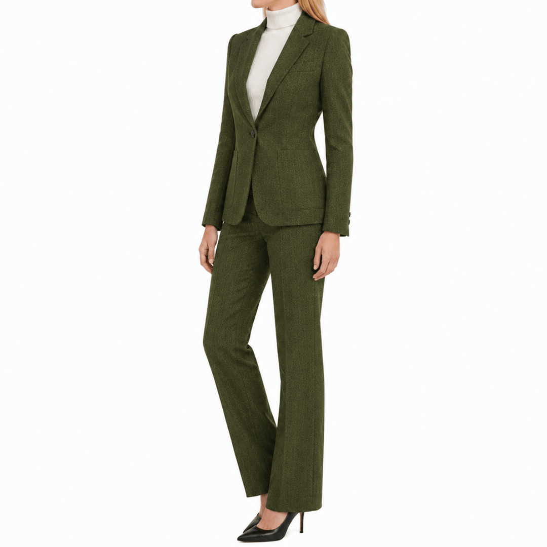 SoloveDress SoloveDress Women's 2 Piece Herringbone Tweed Suit Notch Lapel Single Button Pants Set (Blazer+Pants)