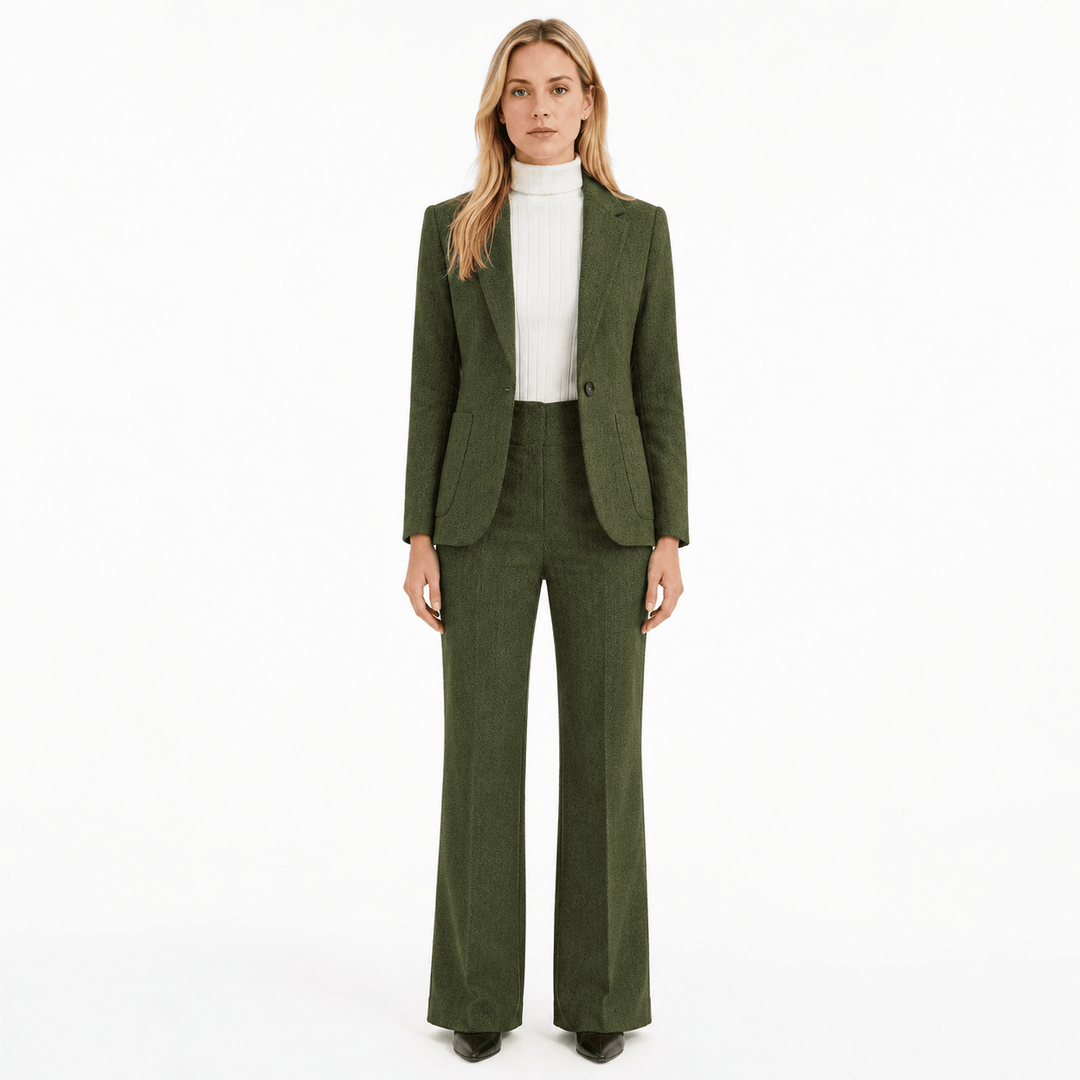 SoloveDress SoloveDress Women's 2 Piece Herringbone Tweed Suit Notch Lapel Single Button Pants Set (Blazer+Pants)
