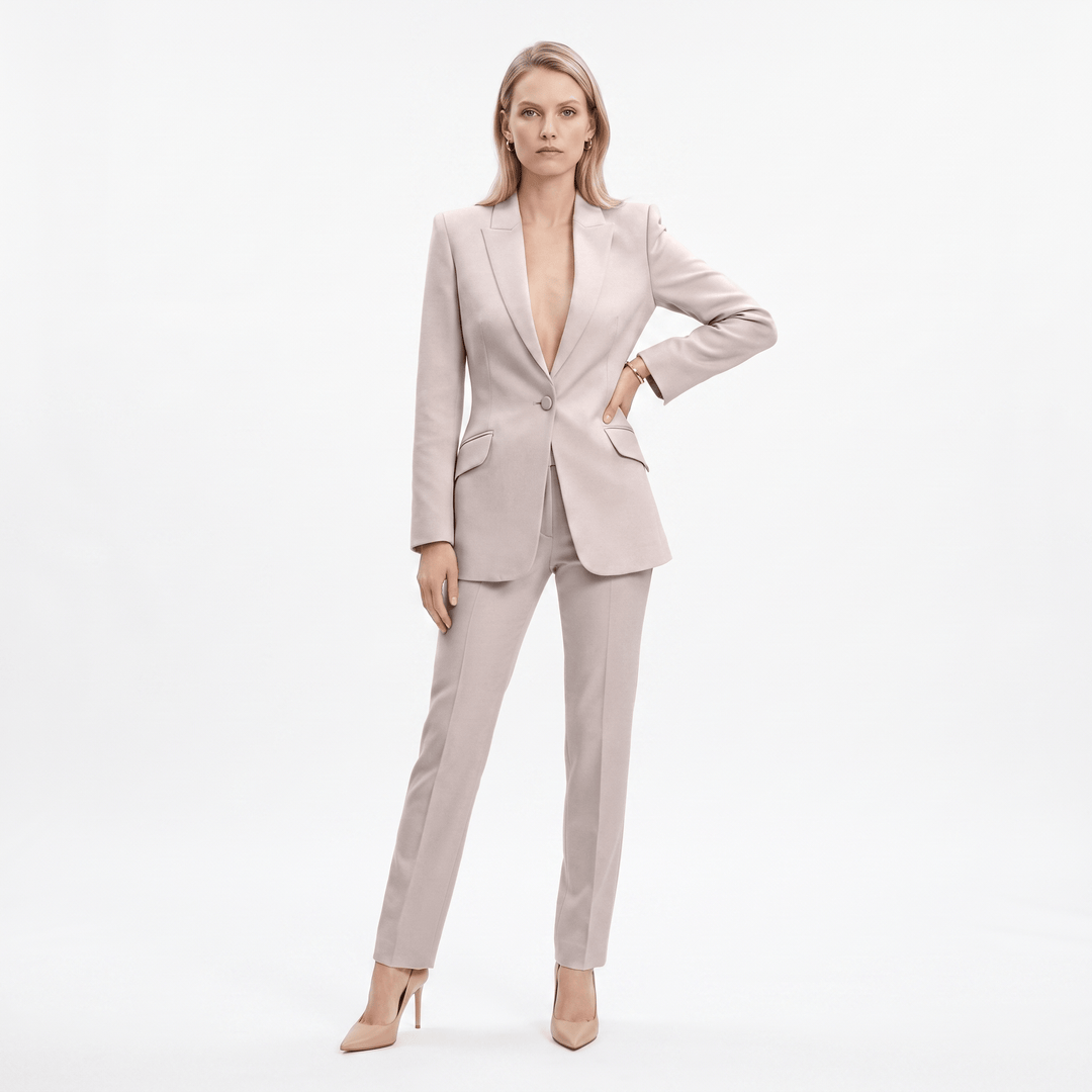 SoloveDress SoloveDress Women's 2 Piece Solid Notch Lapel Single Button Suit (Blazer+Pants)