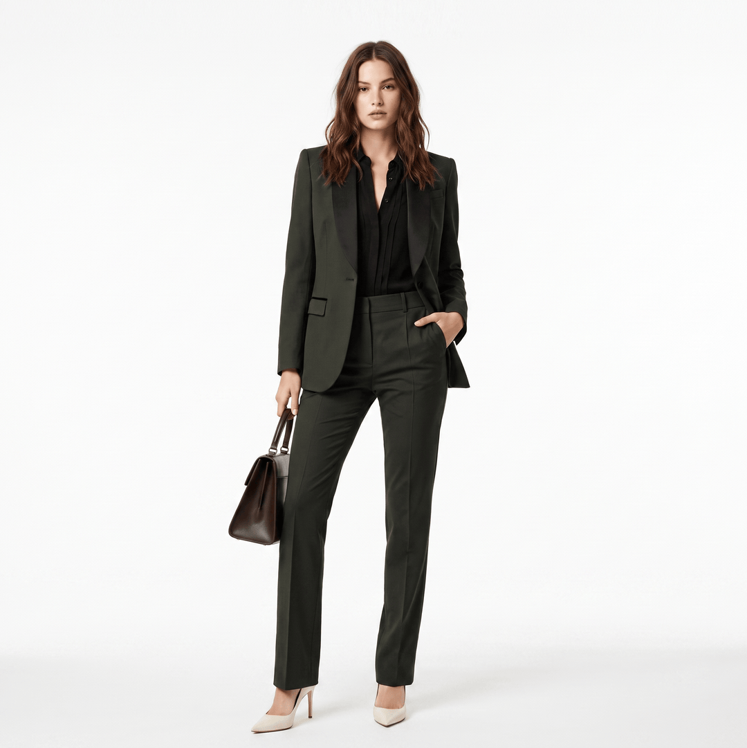 SoloveDress SoloveDress Women's 2 Piece Solid Shawl Lapel Suit Set (Blazer+Pants)