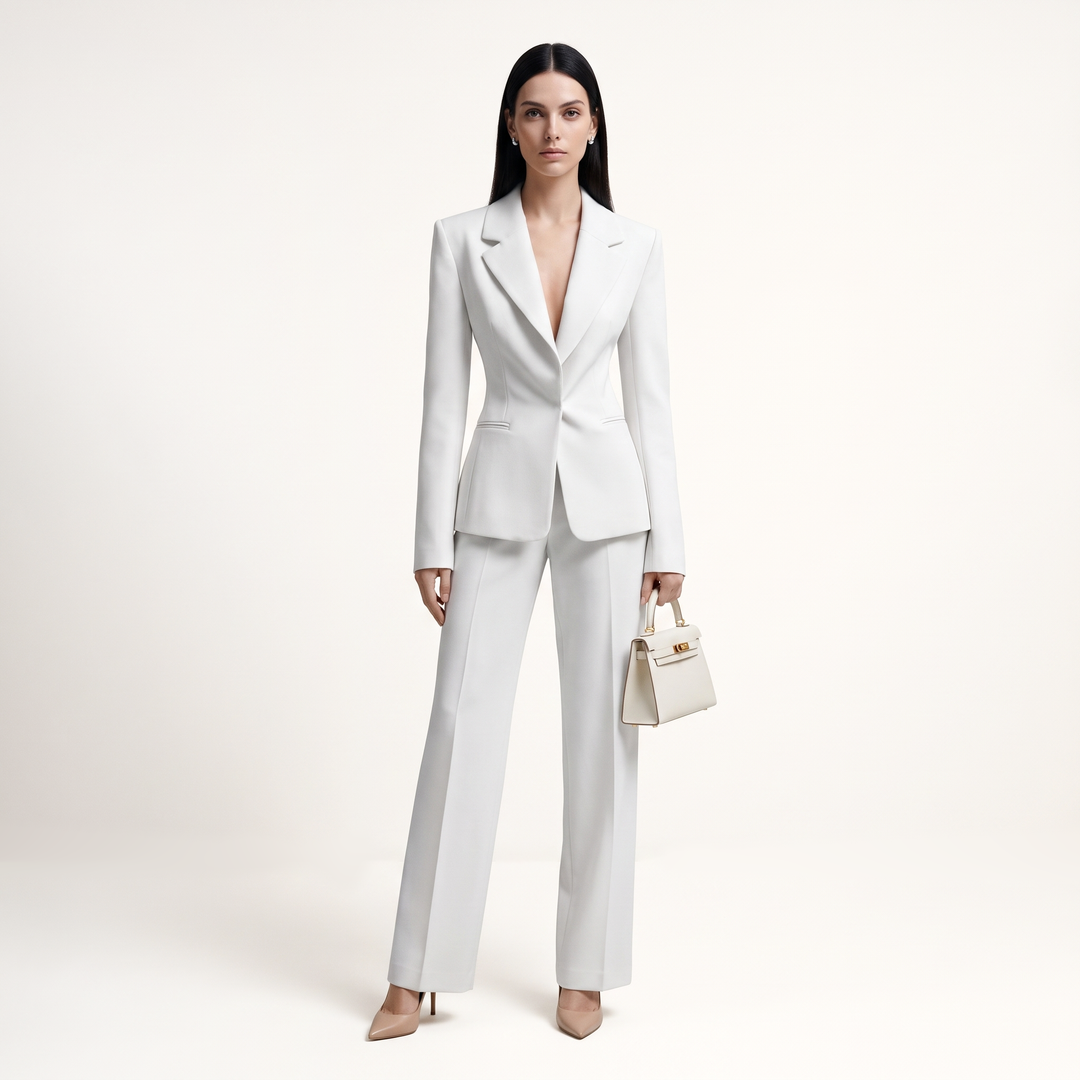 SoloveDress SoloveDress Women's 2 Piece Solid Suit Notch Lapel Hidden Button Pants Set (Blazer+Pants)