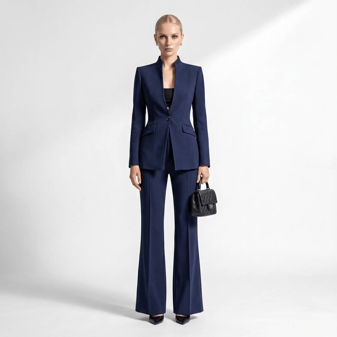 SoloveDress SoloveDress Women's 2 Piece Solid Suit Peak Lapel Single Button Pants Set (Blazer+Pants)