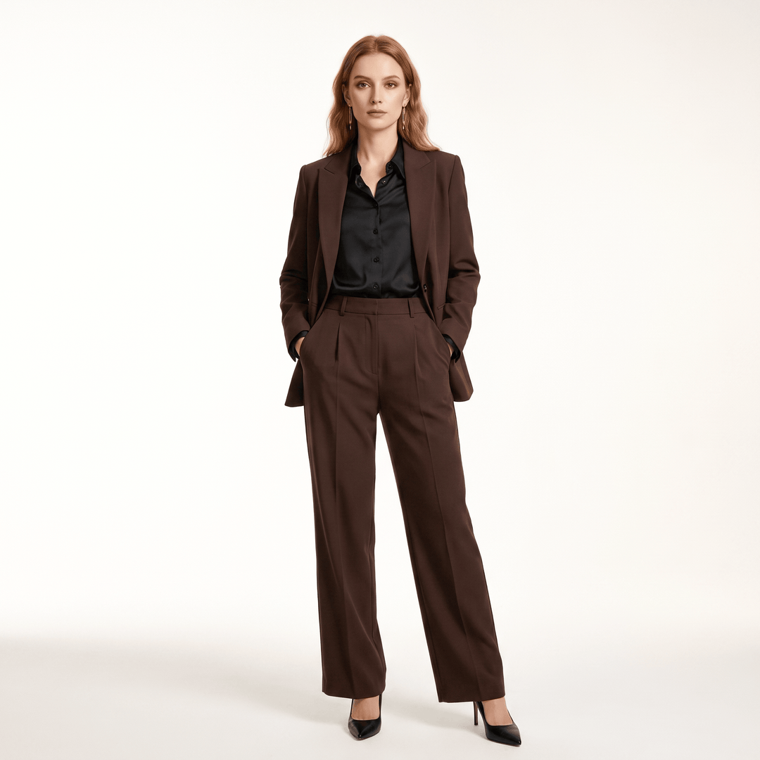 SoloveDress SoloveDress Women's 2 Piece Solid Suit Peak Lapel Single Button Pants Set (Blazer+Pants)